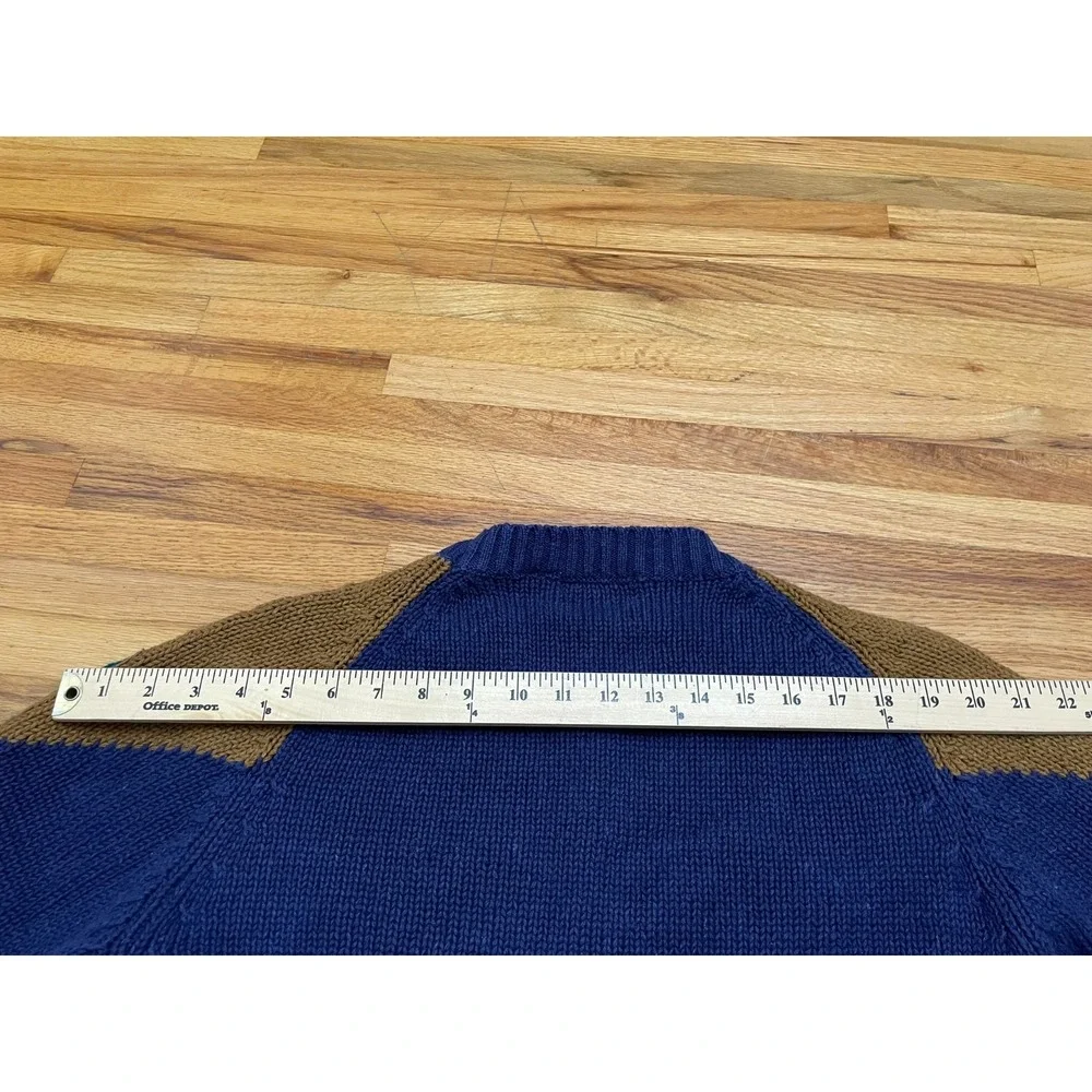 417 Van Heusen Men's M Blue Sweater Blue 80s Cable Knit‎ Argyle Vintage